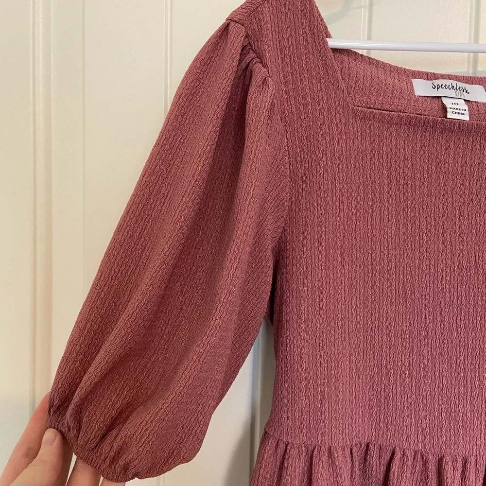 NWOT Speechless girl’s mauve pink textured puff‎ sleeve square neck tiered dress